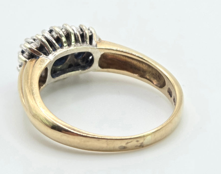 3010 Vintage 9ct Gold French Blue Sapphires 20 Natural Sparkling Diamonds Ring