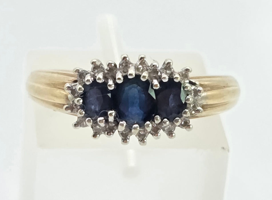 3010 Vintage 9ct Gold French Blue Sapphires 20 Natural Sparkling Diamonds Ring