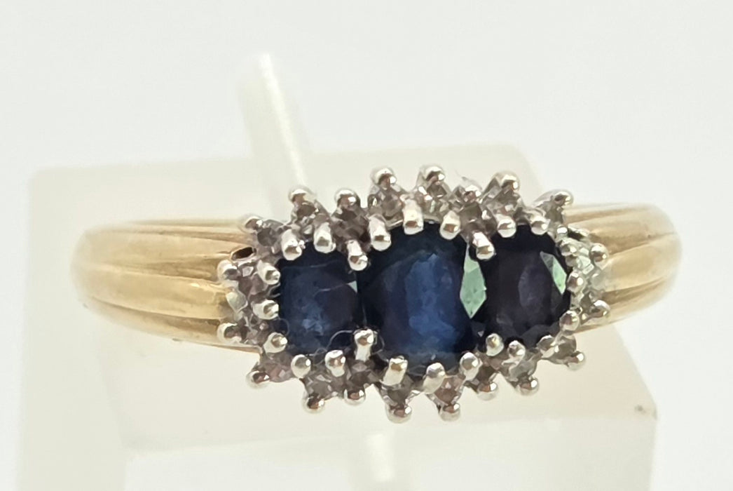 3010 Vintage 9ct Gold French Blue Sapphires 20 Natural Sparkling Diamonds Ring
