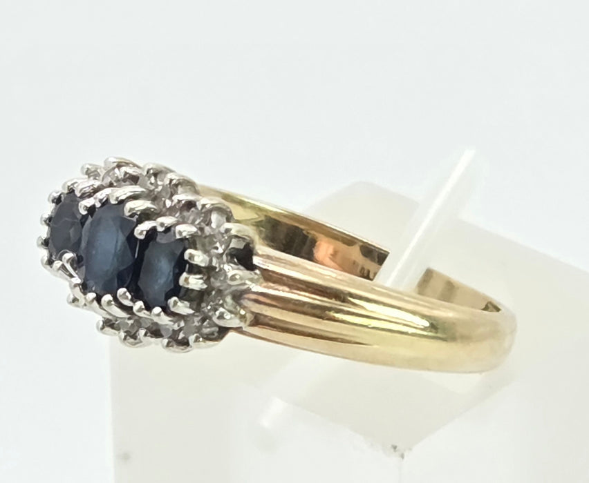 3010 Vintage 9ct Gold French Blue Sapphires 20 Natural Sparkling Diamonds Ring