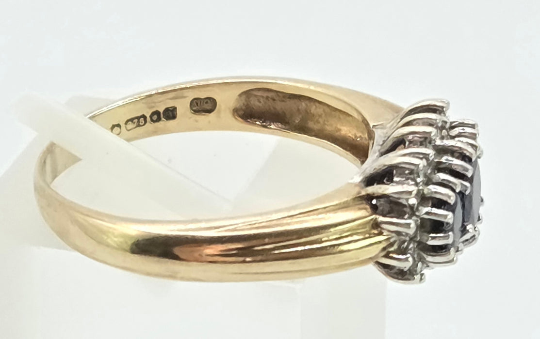 3010 Vintage 9ct Gold French Blue Sapphires 20 Natural Sparkling Diamonds Ring
