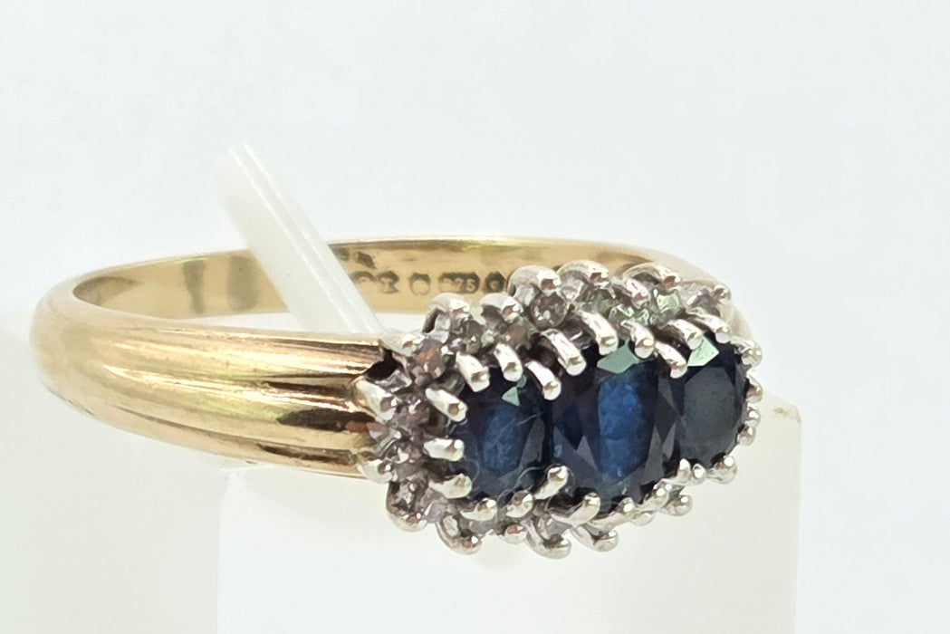3010 Vintage 9ct Gold French Blue Sapphires 20 Natural Sparkling Diamonds Ring