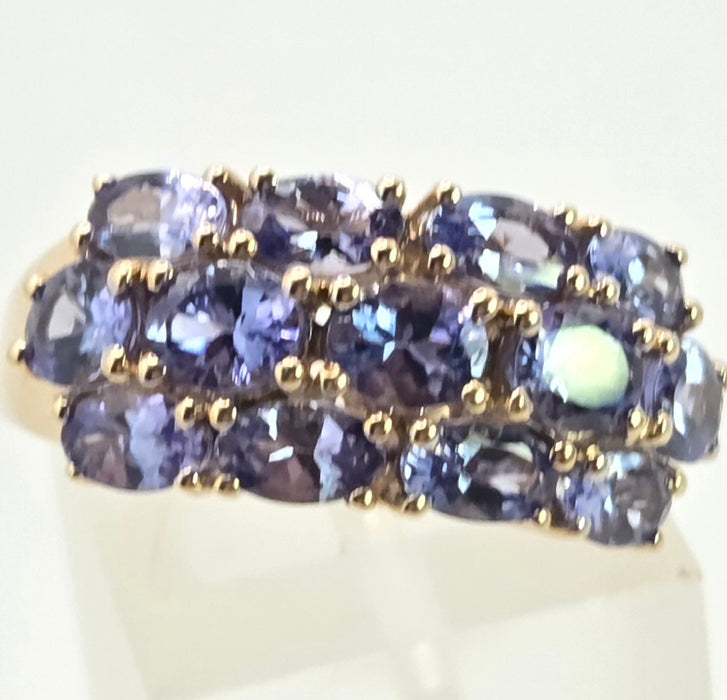 3012 Vintage 9ct Gold Violet Blue Tanzanites Tiered Cocktail Ring