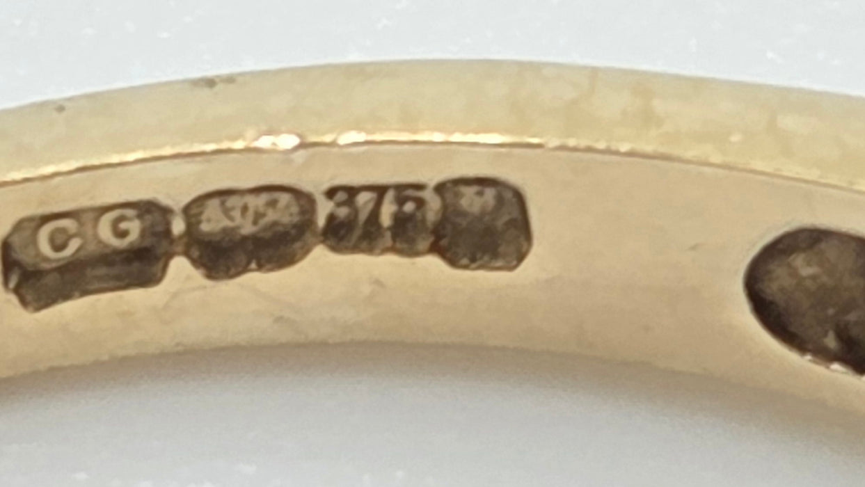 3084: Vintage 9ct Gold Cornflower Blue Sapphires Diamonds Stacker/Half- Eternity Ring