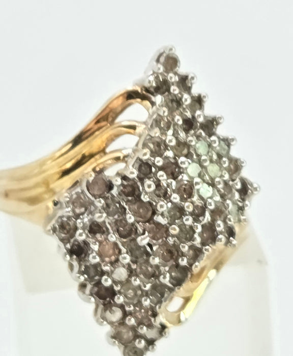 3082: Vintage 9ct Gold Sparkling Natural Diamonds Geometric Set Cocktail Ring