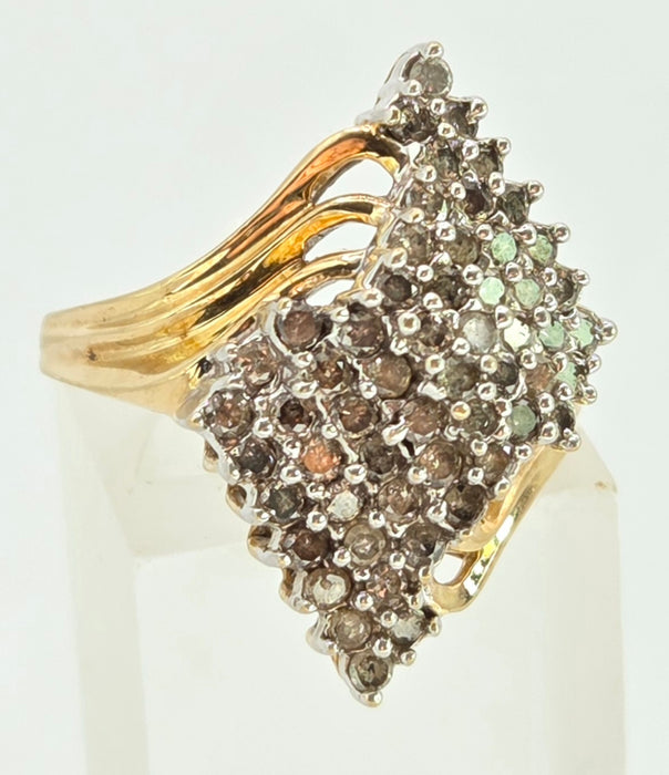 3082: Vintage 9ct Gold Sparkling Natural Diamonds Geometric Set Cocktail Ring