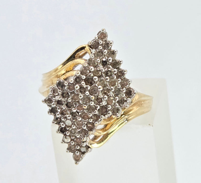 3082: Vintage 9ct Gold Sparkling Natural Diamonds Geometric Set Cocktail Ring