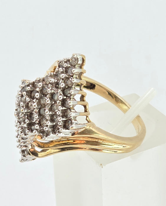 3082: Vintage 9ct Gold Sparkling Natural Diamonds Geometric Set Cocktail Ring