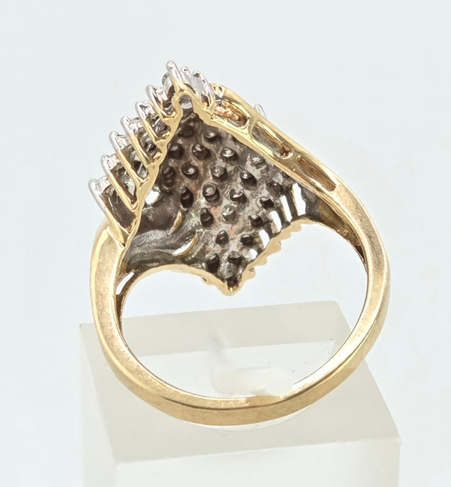 3082: Vintage 9ct Gold Sparkling Natural Diamonds Geometric Set Cocktail Ring