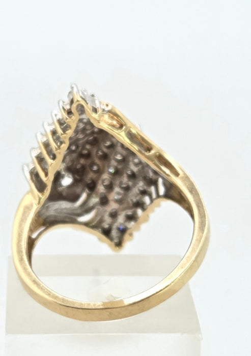 3082: Vintage 9ct Gold Sparkling Natural Diamonds Geometric Set Cocktail Ring