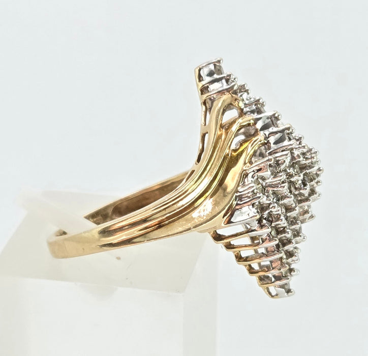 3082: Vintage 9ct Gold Sparkling Natural Diamonds Geometric Set Cocktail Ring