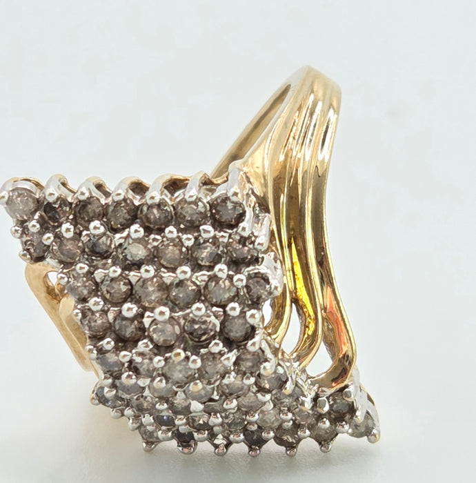 3082: Vintage 9ct Gold Sparkling Natural Diamonds Geometric Set Cocktail Ring