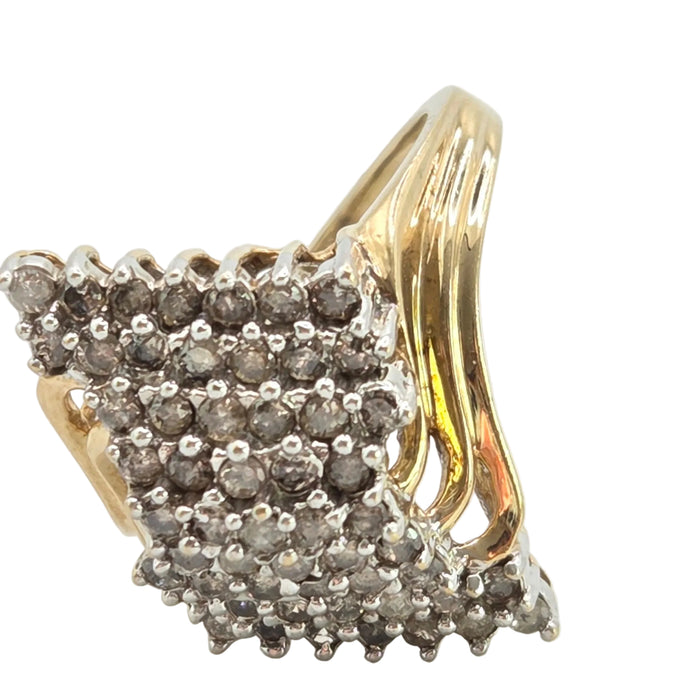 3082: Vintage 9ct Gold Sparkling Natural Diamonds Geometric Set Cocktail Ring