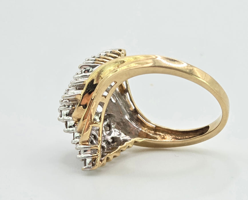 3082: Vintage 9ct Gold Sparkling Natural Diamonds Geometric Set Cocktail Ring