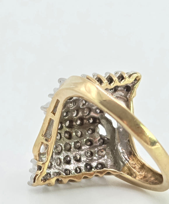 3082: Vintage 9ct Gold Sparkling Natural Diamonds Geometric Set Cocktail Ring