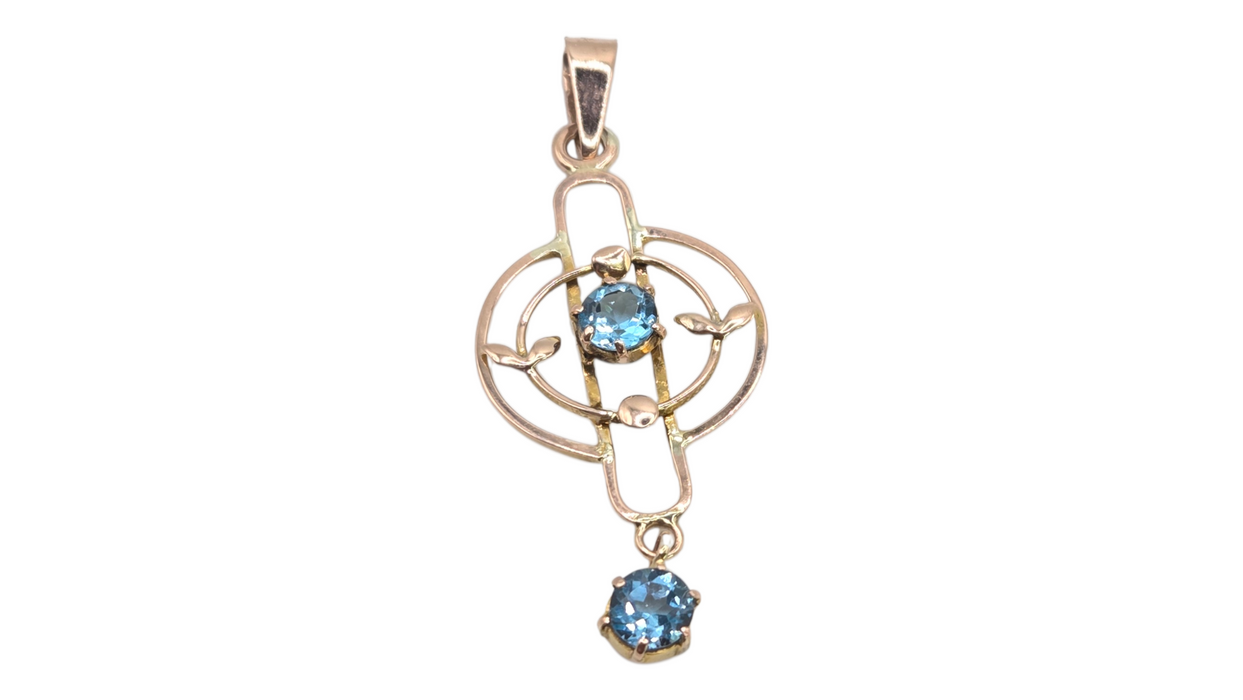 1222: Vintage: 9ct Yellow Gold Blue Topaz Lavalière Pendant