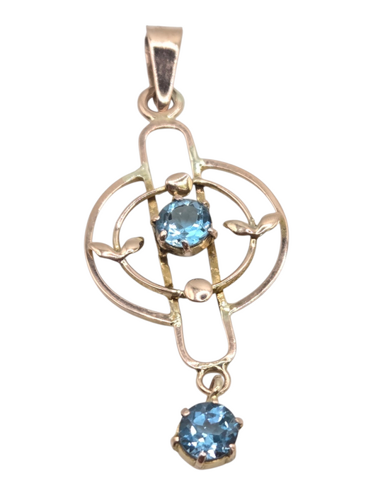 1222: Vintage: 9ct Yellow Gold Blue Topaz Lavalière Pendant