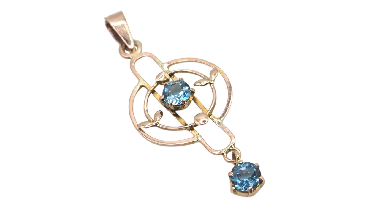 1222: Vintage: 9ct Yellow Gold Blue Topaz Lavalière Pendant