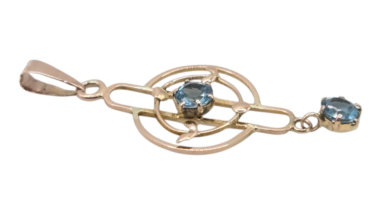 1222: Vintage: 9ct Yellow Gold Blue Topaz Lavalière Pendant