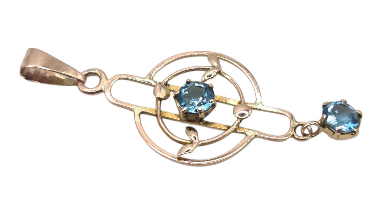 1222: Vintage: 9ct Yellow Gold Blue Topaz Lavalière Pendant