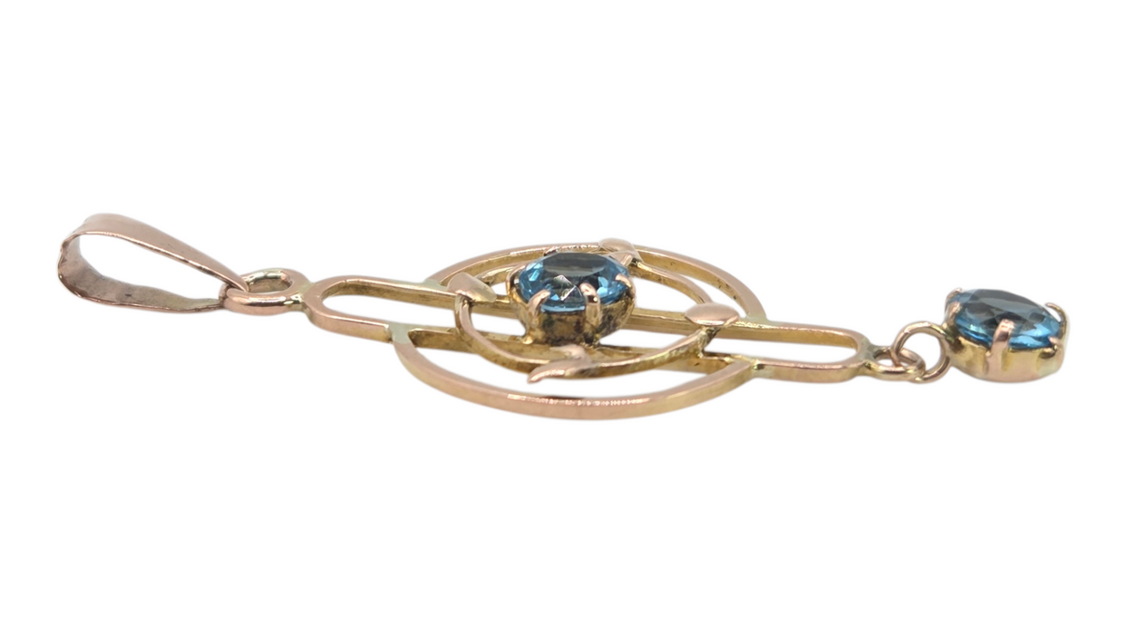 1222: Vintage: 9ct Yellow Gold Blue Topaz Lavalière Pendant