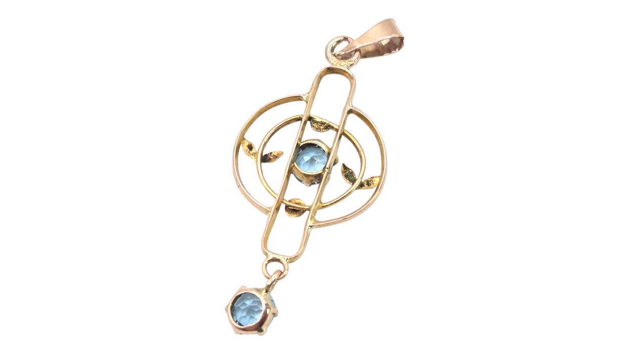 1222: Vintage: 9ct Yellow Gold Blue Topaz Lavalière Pendant