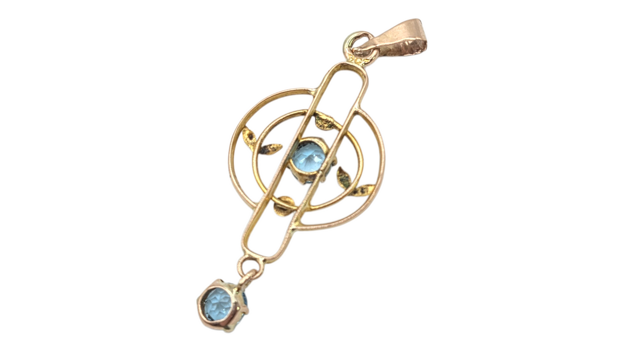 1222: Vintage: 9ct Yellow Gold Blue Topaz Lavalière Pendant