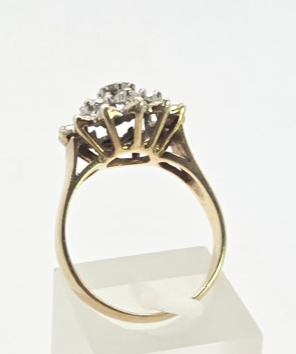 3023: Vintage 9ct Gold 19 Natural Sparkling Diamonds Floral Cluster Ring- From 1982