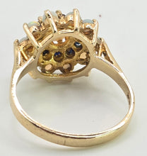 Load image into Gallery viewer, 3088: Vintage 9ct Gold White Opals Blue Sapphires Flower Head Ring- From 1974
