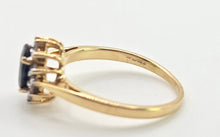 Load image into Gallery viewer, 3118: Vintage &amp; Petite 18ct Gold Cornflower Blue Sapphire 12 Diamonds Cluster Ring
