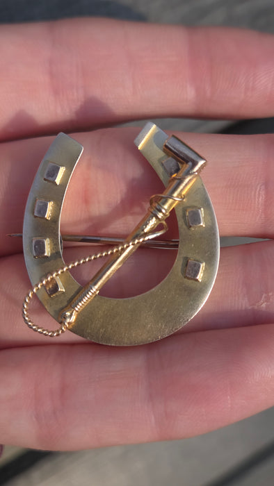 2976: Antique Victorian 9ct Gold Horselovers Brooch by Adie & Lovekin- From 1889