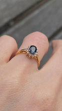 Load image into Gallery viewer, 3118: Vintage &amp; Petite 18ct Gold Cornflower Blue Sapphire 12 Diamonds Cluster Ring
