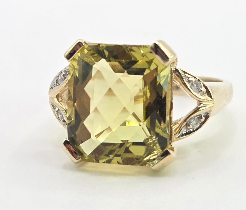 3027 Vintage: 9ct Yellow Gold Citrine & Diamond Cocktail Ring