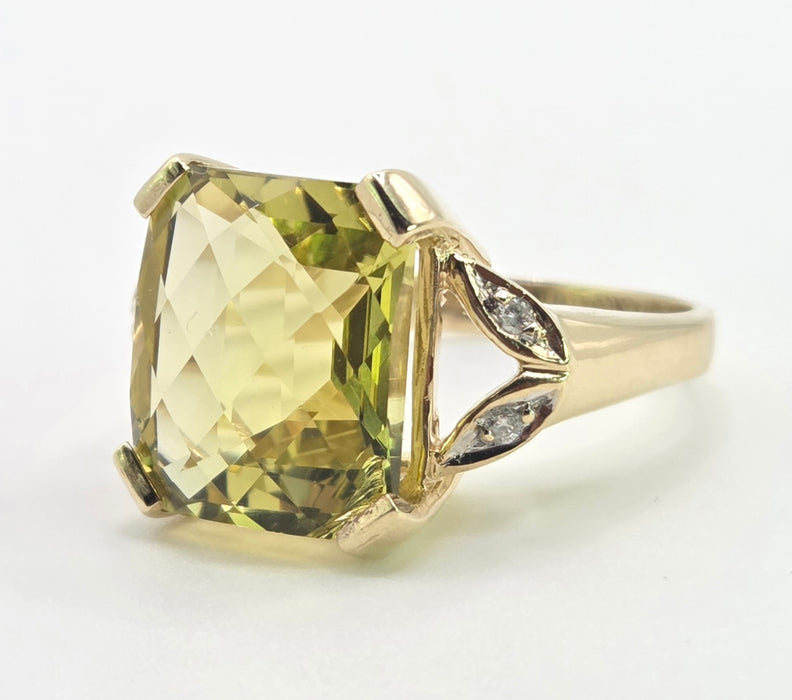 3027 Vintage: 9ct Yellow Gold Citrine & Diamond Cocktail Ring