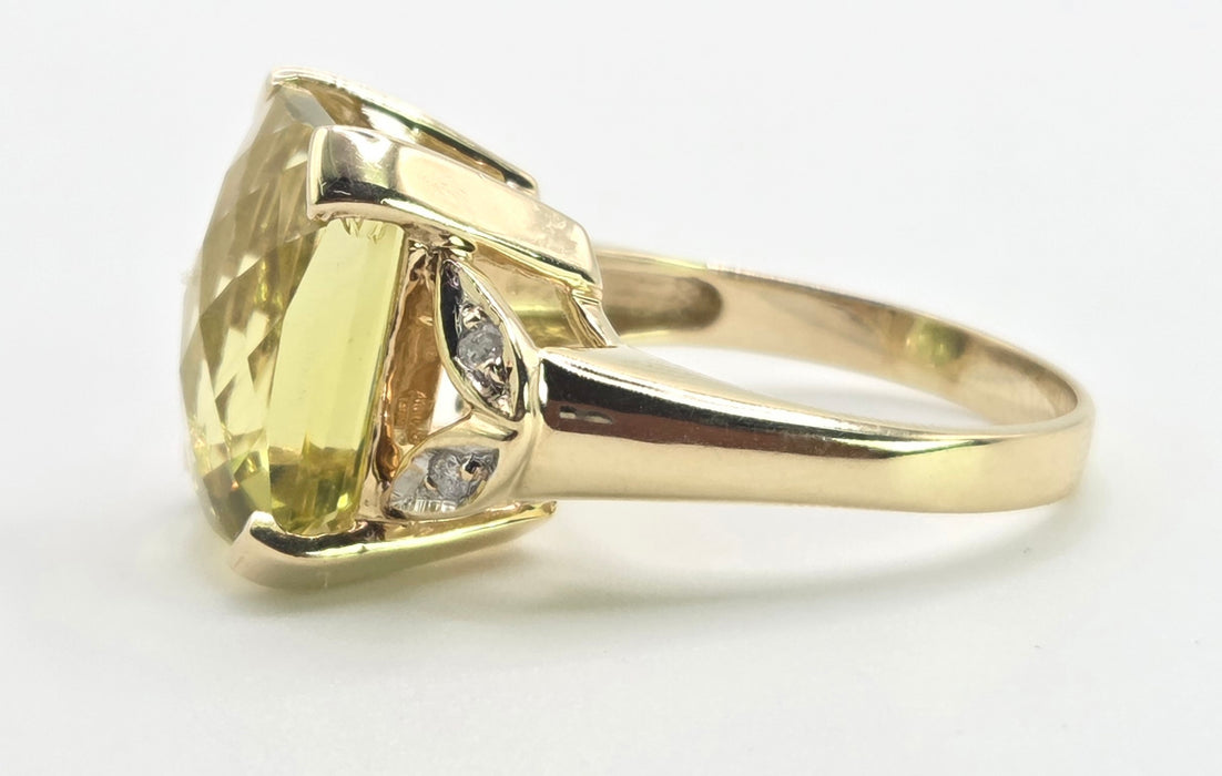 3027 Vintage: 9ct Yellow Gold Citrine & Diamond Cocktail Ring