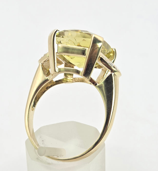 3027 Vintage: 9ct Yellow Gold Citrine & Diamond Cocktail Ring