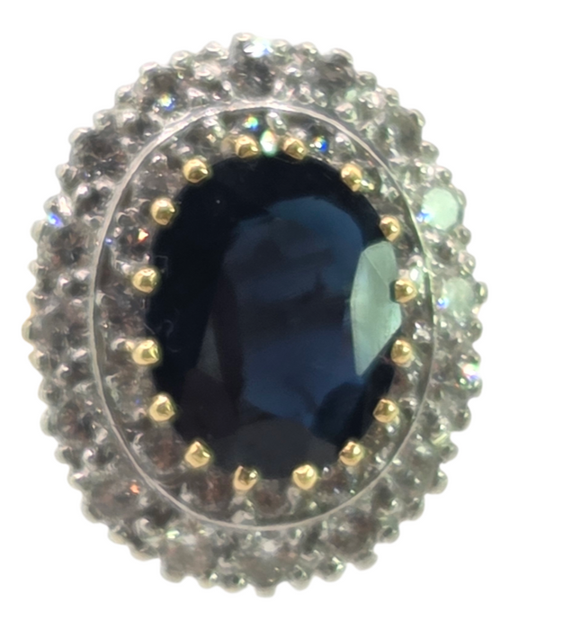 2814 Vintage: 18ct Yellow Gold 1.00ct Diamond & Blue Sapphire Diana Cluster Ring