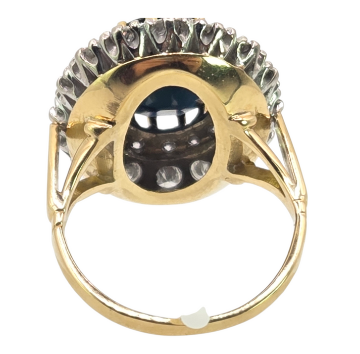 2814 Vintage: 18ct Yellow Gold 1.00ct Diamond & Blue Sapphire Diana Cluster Ring