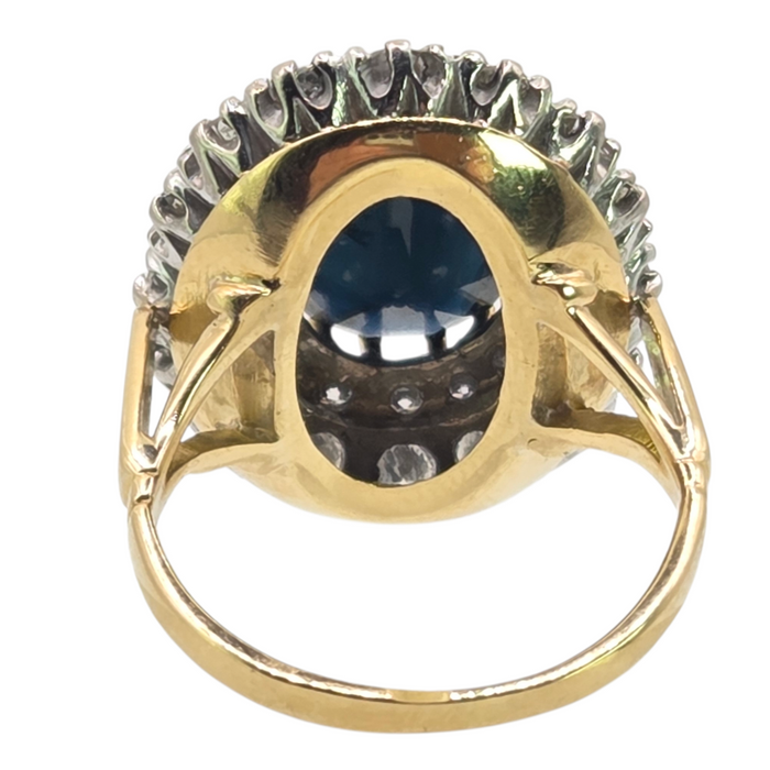 2814 Vintage: 18ct Yellow Gold 1.00ct Diamond & Blue Sapphire Diana Cluster Ring