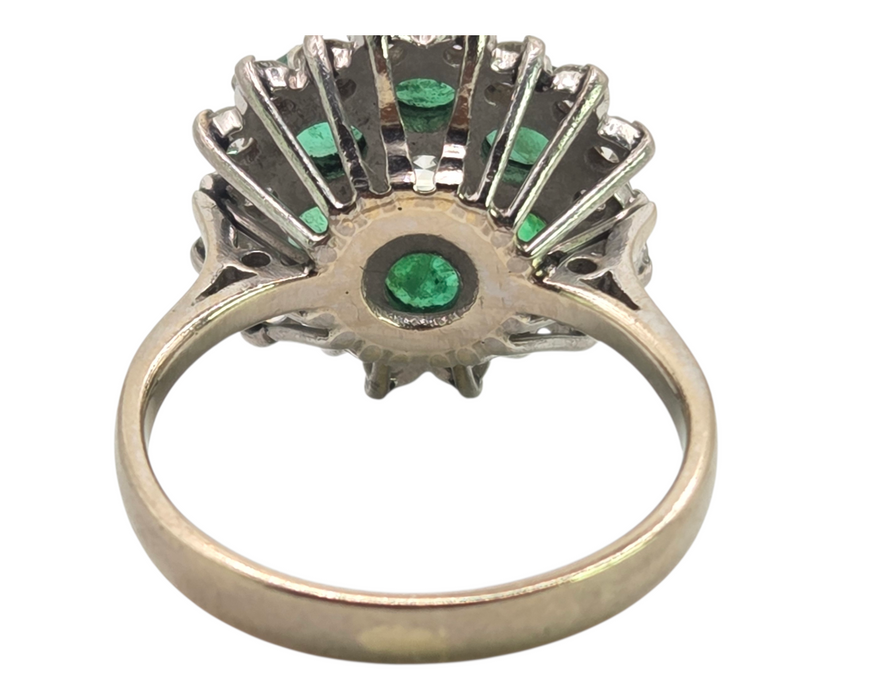 3124 Vintage: 18ct White Gold 1.40ct Diamond & Emerald Cluster Ring