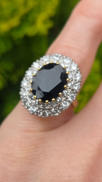 2814 Vintage: 18ct Yellow Gold 1.00ct Diamond & Blue Sapphire Diana Cluster Ring