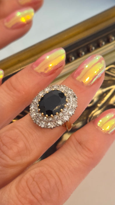 2814 Vintage: 18ct Yellow Gold 1.00ct Diamond & Blue Sapphire Diana Cluster Ring