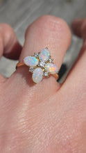 Load image into Gallery viewer, 2778: Vintage 18ct Gold White Opals Diamonds Flower Head Ring-From 1988
