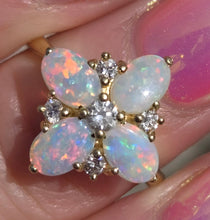 Load image into Gallery viewer, 2778: Vintage 18ct Gold White Opals Diamonds Flower Head Ring-From 1988
