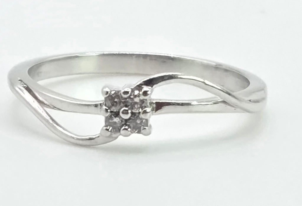3031 Vintage: 9ct White Gold Four Diamond Cluster Bypass Ring