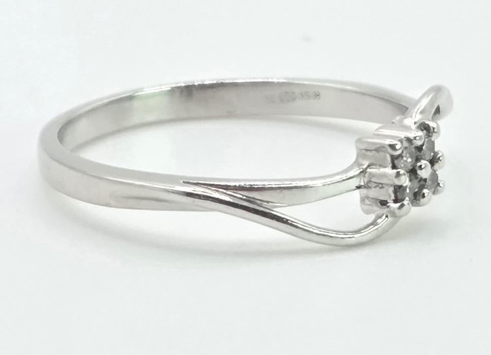 3031 Vintage: 9ct White Gold Four Diamond Cluster Bypass Ring