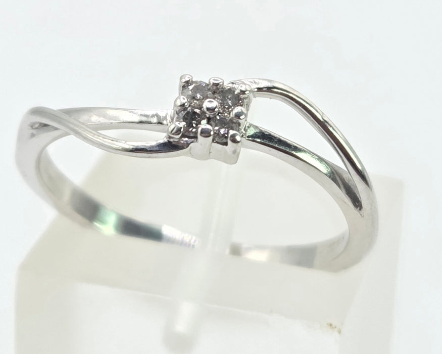 3031 Vintage: 9ct White Gold Four Diamond Cluster Bypass Ring