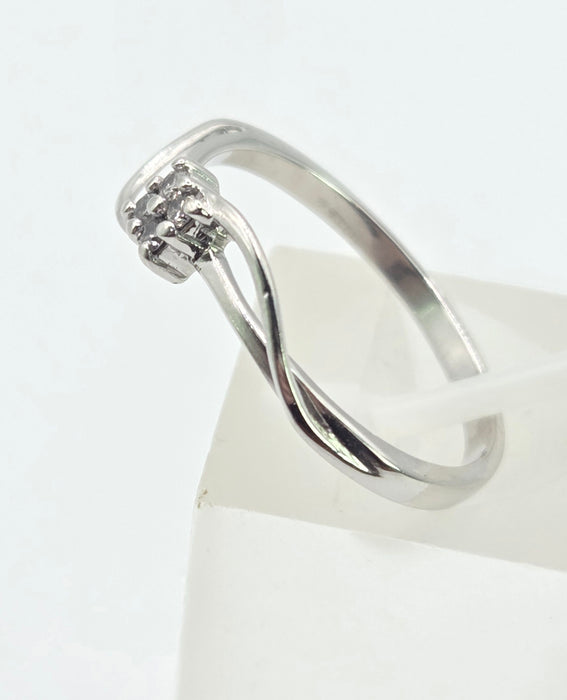 3031 Vintage: 9ct White Gold Four Diamond Cluster Bypass Ring