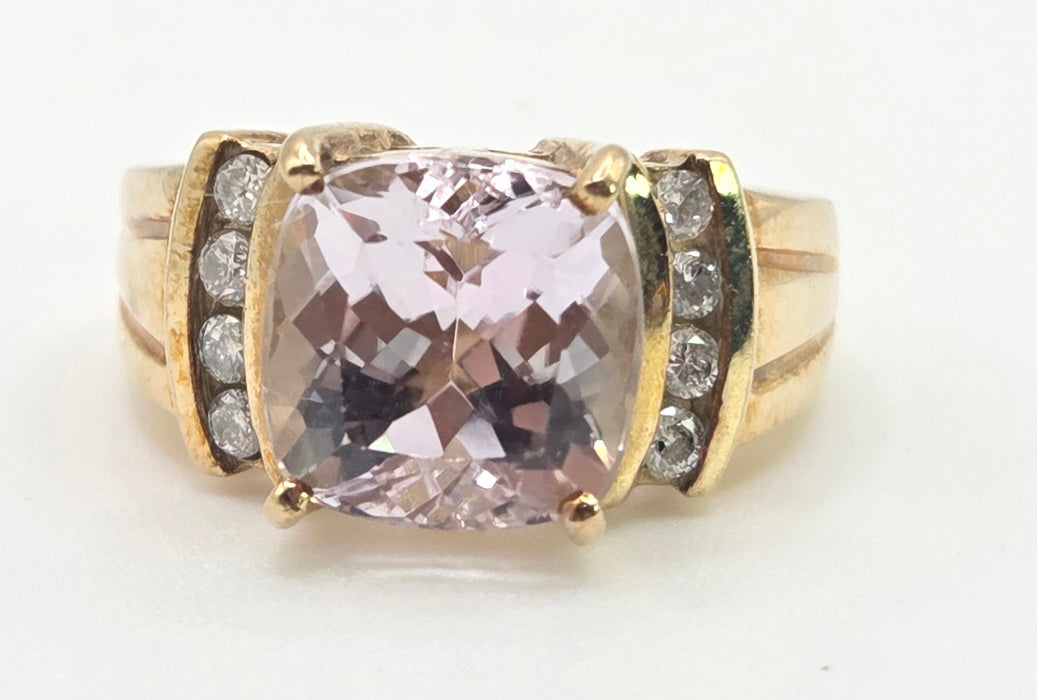 3107 Vintage: 9ct Yellow Gold Amethyst & Diamond Cocktail Ring