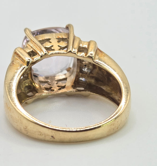 3107 Vintage: 9ct Yellow Gold Amethyst & Diamond Cocktail Ring